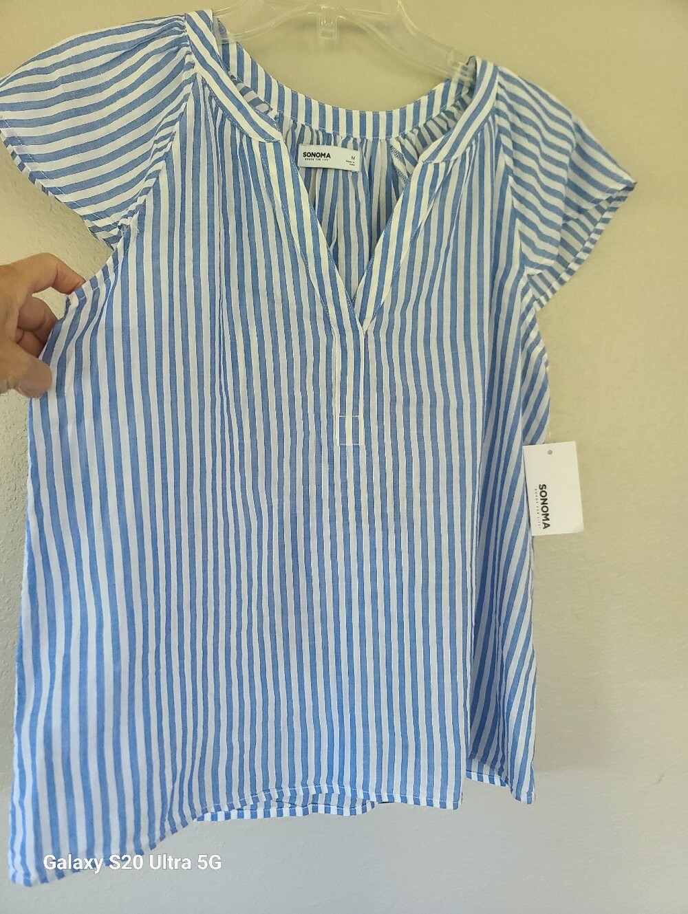 SONOMA Goods For Life Light Blue and White Striped V-Neck Tunic Top